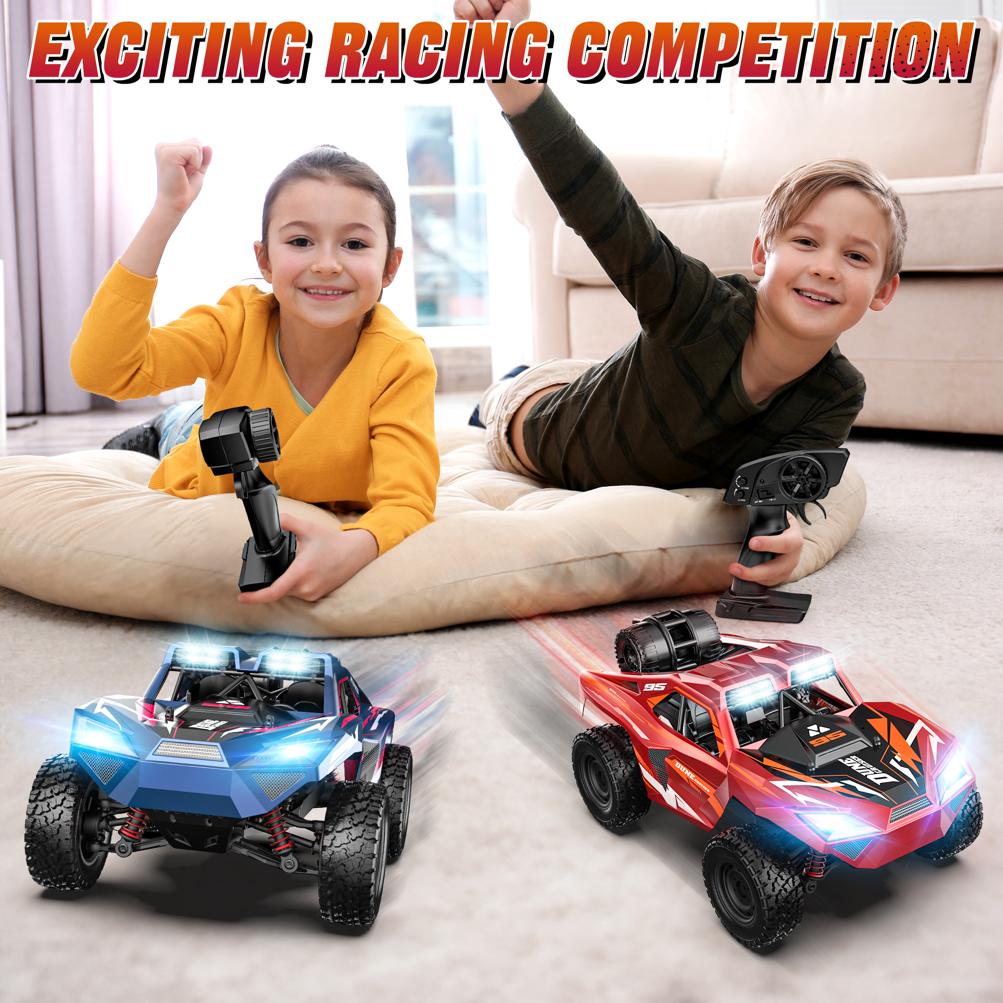 RC Car, 1:16 Scale Remote Control Monster Truck, 4WD Electric Vehicle with 2.4 GHz Remote Toys, 30 MPH RC Cars with LED Bodylight and 2 Batteries for Boys Girls