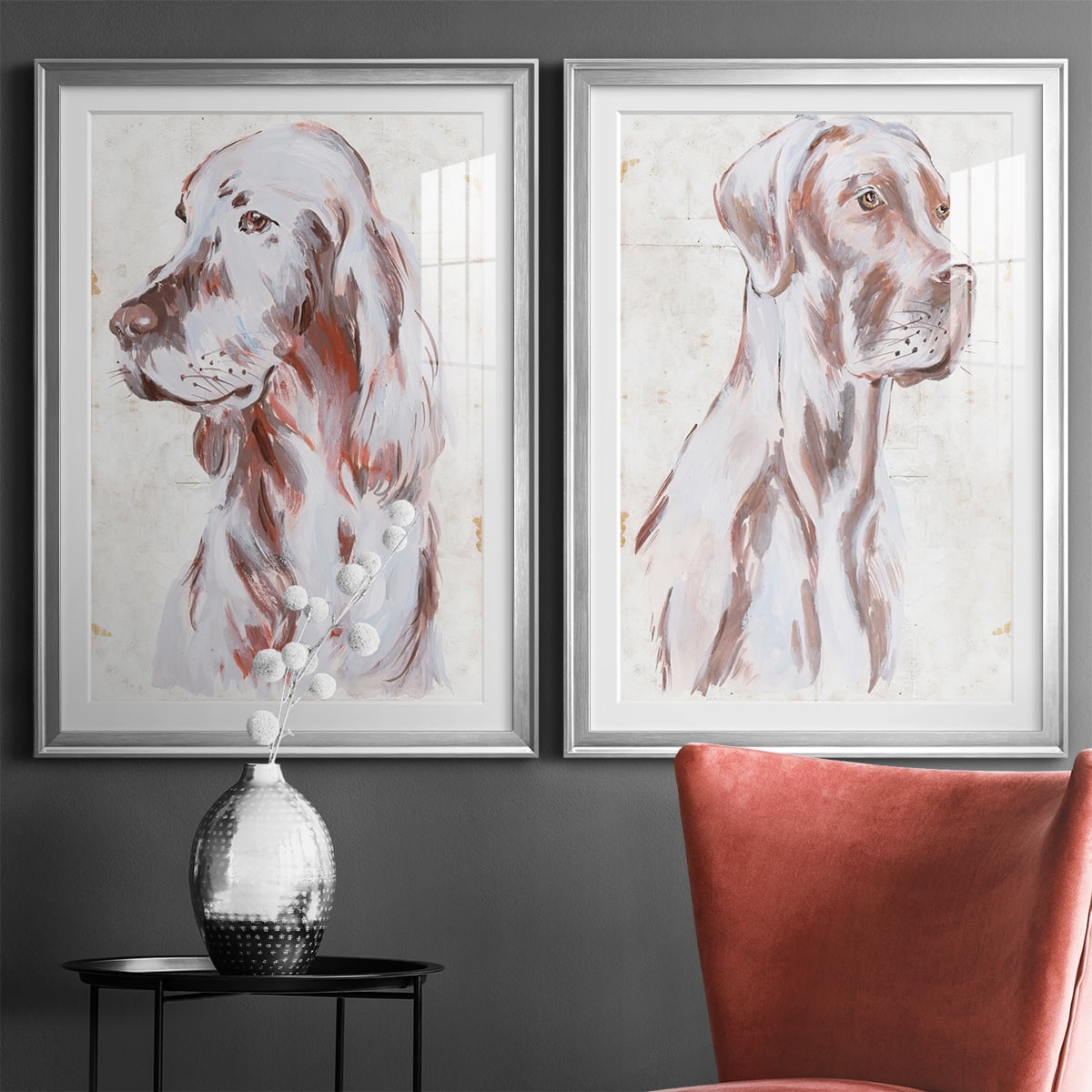 Wexford Home Sitting Dog III Premium Framed Print, 30.5" x 42.5" - Ready to Hang, Silver (Set of 2)