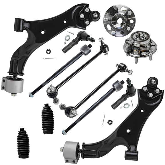 Detroit Axle - 2.4L Front 12pc End Kit for 2010-2017 Chevy Equinox GMC Terrain, Lower Control Arms and Ball Joints Wheel Bearing Hubs Tie Rods Sway Bars Boots