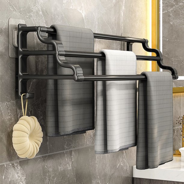 Organizadores de armario y toallero de almacenamiento con tornillos adhesivos para pared para baño, soportes de barra para toallas de baño, estante para toallas de baño, toallero de escalera de 3 nive
