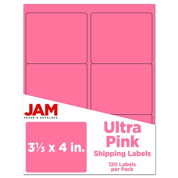 JAM Paper Shipping Address Labels, 3 1/3 x 4, 120 per Pack, Ultra Pink