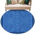 thumbnail image 2 of Bohemian Abstract Blue Flower Round Living Room Rugs 8 ft, Boho Tribal Ethnic Geometric Floral Washable Large Area Rug with Non-Slip Sturdy Edge Binding Round Carpet for Dining Room Kitchen Office, 2 of 9