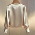 thumbnail image 5 of BLVB Womens Going out Satin Tops Pearl Elegant Silky Office Work Shirts Long Sleeve Evening Party Blouses, 5 of 7