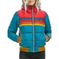 thumbnail image 1 of Womens Rainbow Zip-up Winter Down Casual Striped Hooded Puffer Coat, 1 of 3