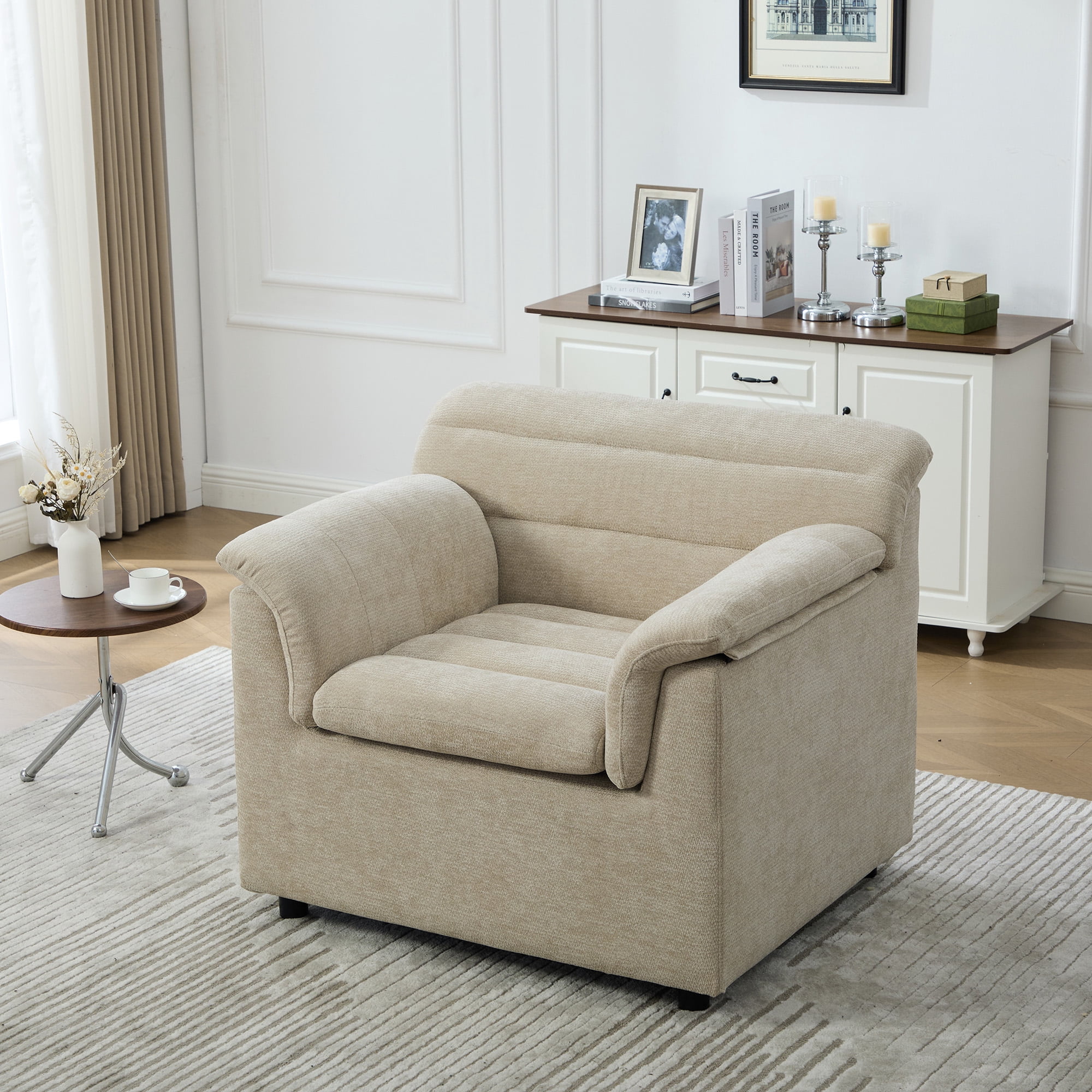 HOQBN 38" Oversized Accent Chair,Chenille Upholstered Living Room Chairs,Modern Arm Chair for Living Room, Bedroom,Wheat