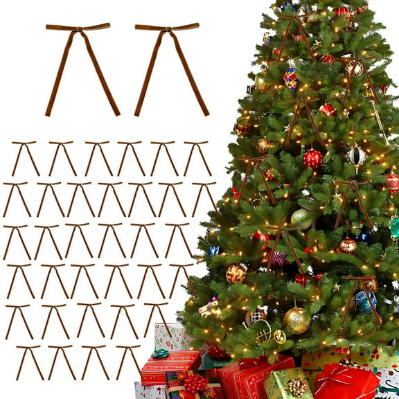 36 Pcs Velvet Christmas Tree Bow Ornaments – Luxury Red Bow Tie Decorations for Tree, Wreath, Gift Boxes & Holiday Decor