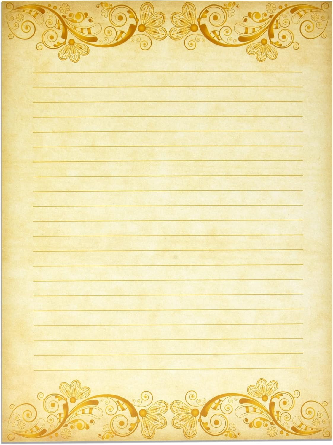 Gift boutique 100 packs of vintage liner writing paper, gold paper for writing poetry, lyrics, letters, wedding invitations, printing supplies, 8.5 inches