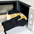 thumbnail image 3 of Oven Mitts,Heat Resistant Kitchen Oven Gloves,Silicone Surface,Heat Resistant Non-Slip Gloves,Extra Long Flexible Thick Mitts For Kitchen,Cooking,Baking,Barbecue,Black 4pcs, 3 of 6