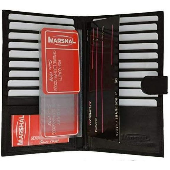 Genuine Leather Credit Card Holder Wallet 19 Card Slots   1 ID Window With Snap