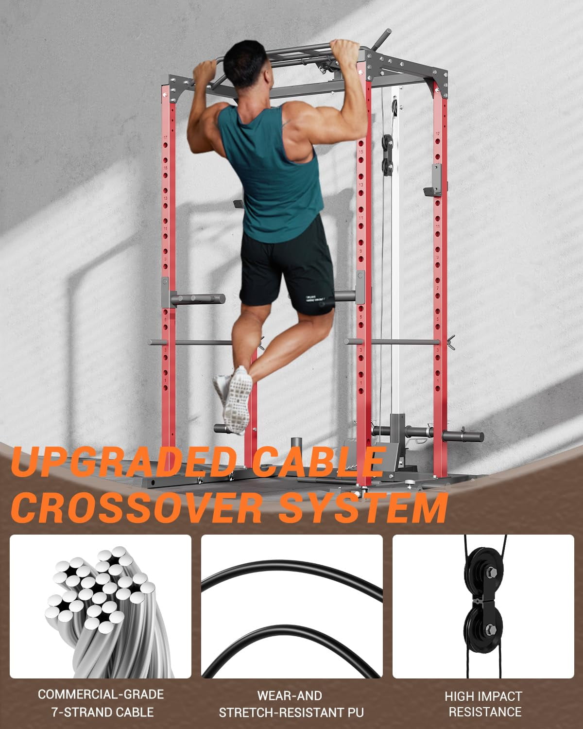 Accreate Power Cage, Multi-Functional Power Racks for Home Gym with LAT Pull Down System and Dip Handles, 1200 Lbs Capacity Squat Rack with More Training Attachments for Strength Workou