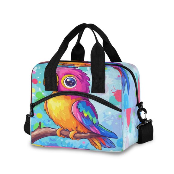Lunch Bag Portable Crossbody Meal Bag Cooler Bag Insulated Lunch Bag Food Bag Handheld & Crossbody Design Color Parrot Cartoon