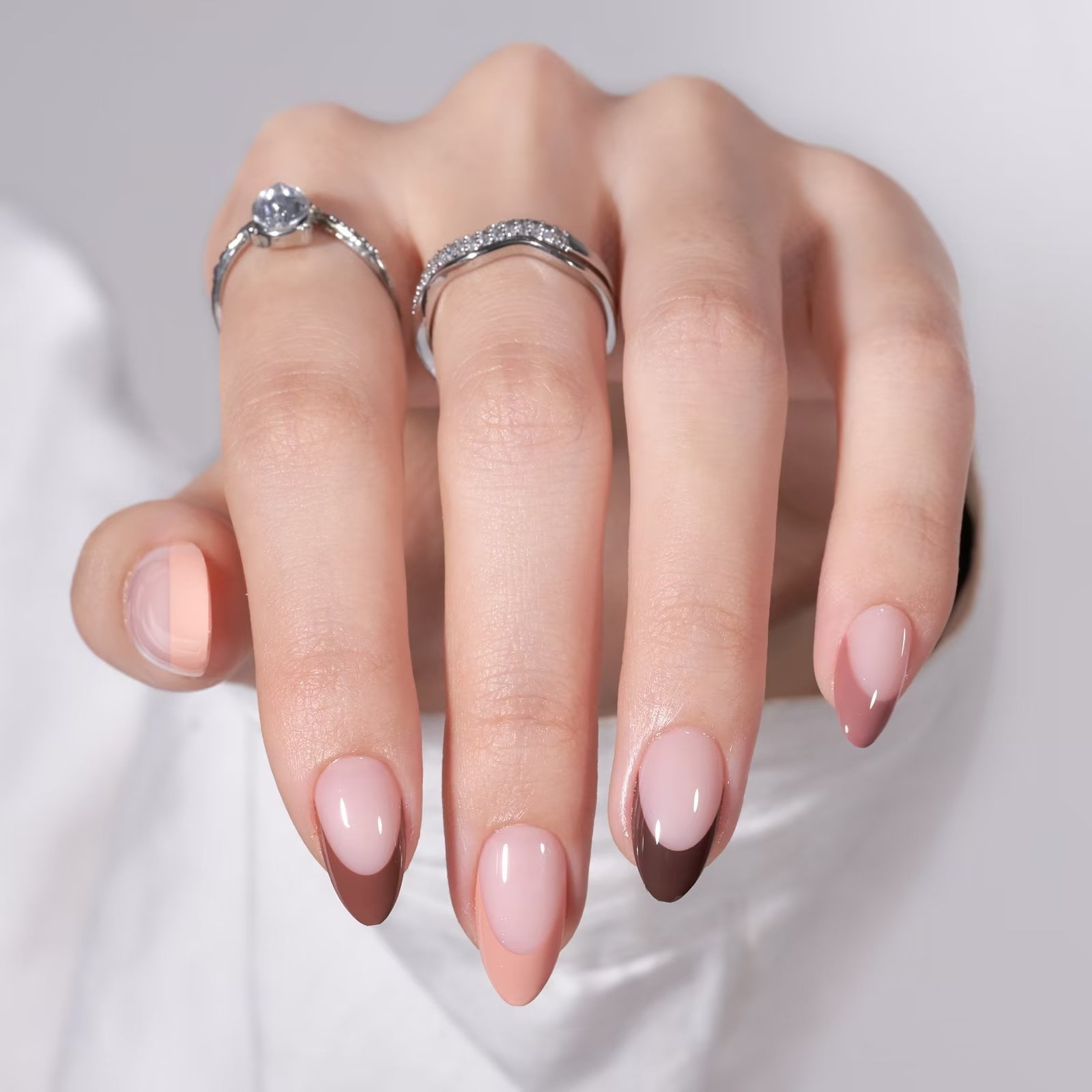 BTArtbox 30Pcs French Tip Press On Nails, Supremely Fit & Natural Glue On Nails with Nail Glue