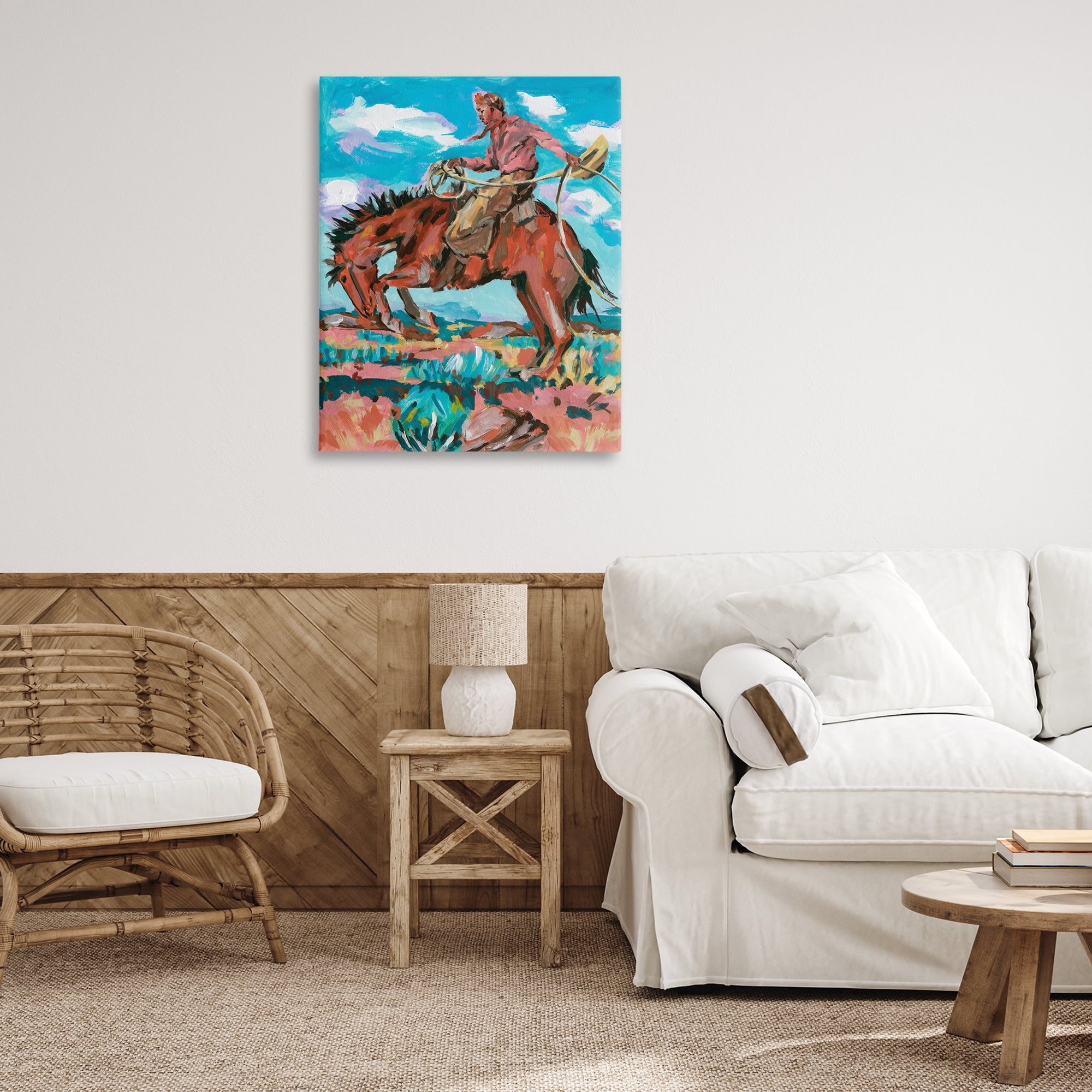 Stupell Industries Lassoing Cowboy Scene Animals Painting Wrapped Canvas Art Print Wall Art, 30 x 40