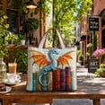 thumbnail image 3 of Quilted Fabric Tote Bag, Embroidery Dragon On Vintage Scroll Stack Pattern Handbag, Fantasy Creature Printed Shoulder Bag For Daily Commute Shopping Supplies Storage,17"x15", 3 of 6