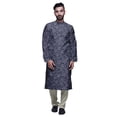 thumbnail image 1 of Atasi Mandarin Collar Printed Satin Slub Traditional Kurta Set For Men, 1 of 1