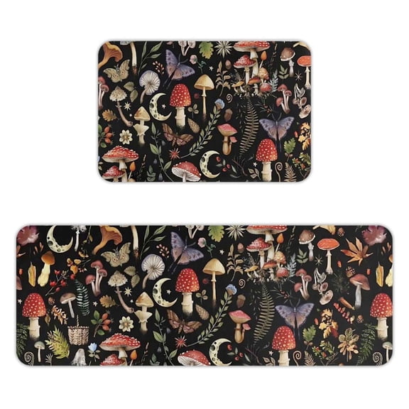AIOE Set of 2 Mushroom Kitchen Decor Rugs Set, Farmhouse Country Mushroom Kitchen Rugs and Mats Non Skid Washable Absorbent Microfiber Kitchens Accessories Decoration Floor Mats 17"x47" 17"x29.5"