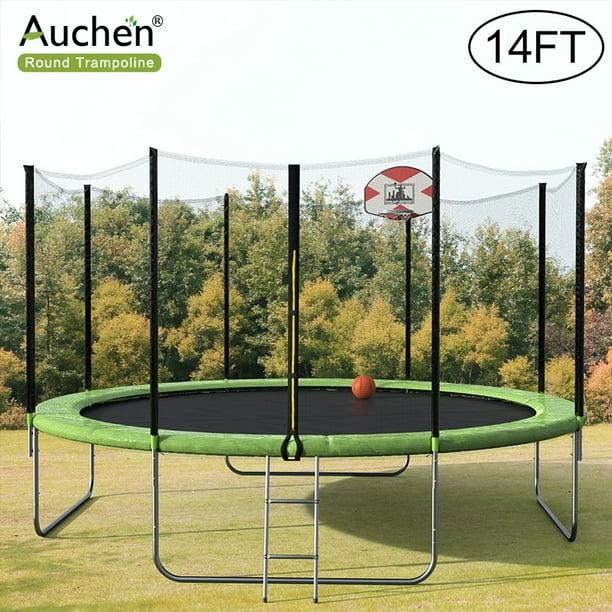 14 Ft Trampoline Auchen 2020 Upgraded Outdoor Round Trampoline With 9 Piece 6ft High Safety Enclosure Basketball Hoop And Ladder Heavy Duty Frame And Coiled Springs Trampoline For Kids Green Walmart Com Walmart Com