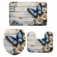 thumbnail image 2 of Spring Idyllic Bathroom Rugs Set White Daisy Blue Butterfly Wood Grain Non Slip Absorbent Soft Bath Mats 3 Piece Set with Bathroom Rug, U-Shaped Floor Mat, Toilet Seat Cover Large Size, 2 of 9
