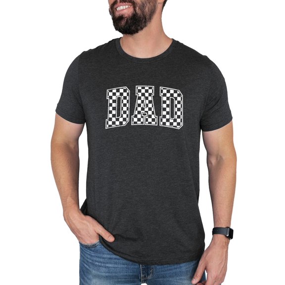 Checkered Dad Shirt for Men Trendy Vintage Graphic Tee for Cool Father Dark Gray Heather Shirt Adult Medium