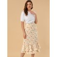 thumbnail image 3 of Unique Bargains Women's Floral Print Elastic Waist Ruffle Hem Midi Skirt, 3 of 6