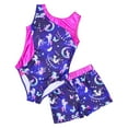 thumbnail image 3 of YONGHS Kids Girls Printed Gymnastics Dance Outfit Sleeveless Leotard+Shorts Set A Navy Blue 14, 3 of 7