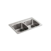 Open Box KOHLER R3145-4-NA Cadence 33-in x 22-in Stainless Steel Double Equal Bowl Drop-In 4-Hole Commercial/Residential Kitchen Sink