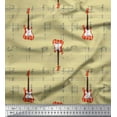 thumbnail image 1 of Soimoi Tissu Beige Poly Georgette Notes & Guitare Instrument de Musique Décor Tissu Imprimé au Mètre 52 Pouces de Large, 1 of 5