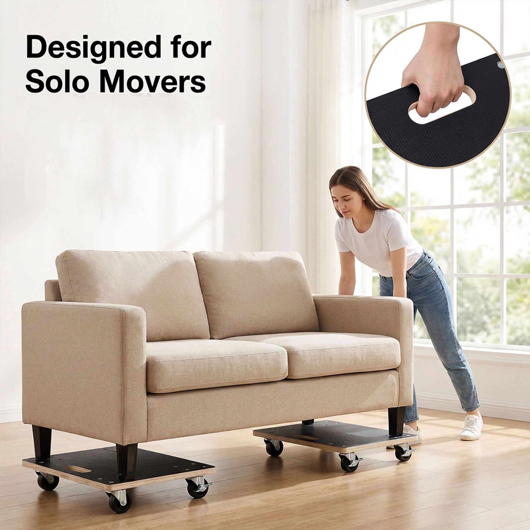 Heavy Duty Furniture Moving Dolly With 4 PP Wheels 15x15 Inch Black Plywood 2 Pack Smooth Transport Solution