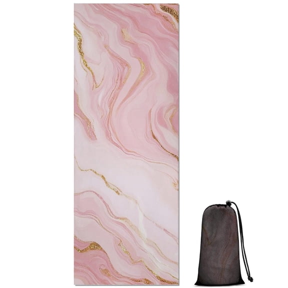 Pink Gold Marble Pattern Hot Yoga Mat Towel Non Slip for Hot Yoga - Quick-Drying Yoga Mat Cover with 4 Corner Pockets with Travel Bag - Hot Yoga Towel Non Slip Grip Moisture Wicking Sweat 70"x26"