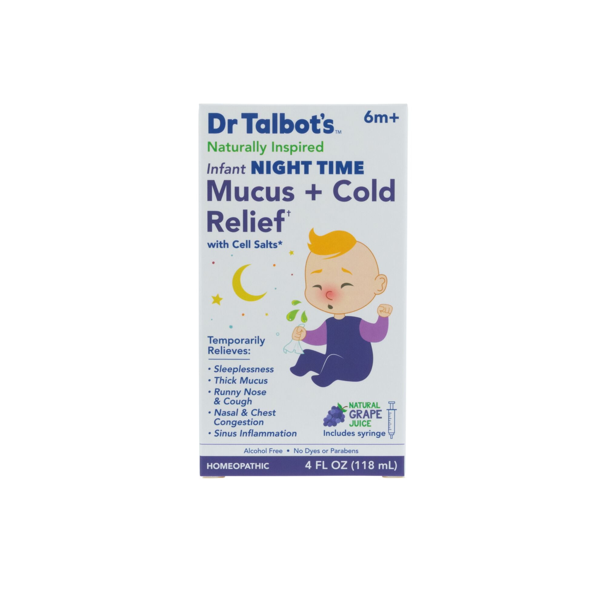 (2 pack) Dr. Talbot's Infant Night Time Cold and Mucus Relief Medicine with Cell Salts, Grape, 4 fl oz
