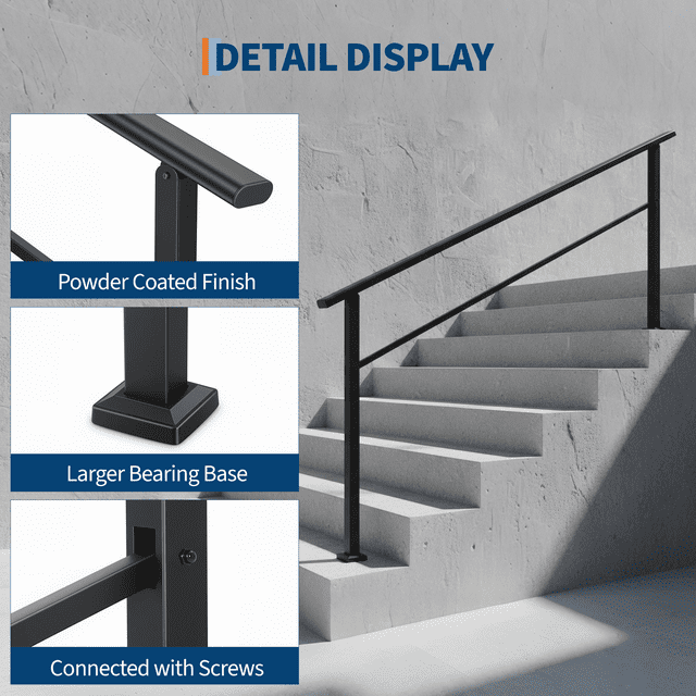 BeesClover Metal Handrails for Outdoor Steps, Metal Hand Rails for Outdoor Steps,Outdoor Stair Handrail Kit, Aluminum & Wrought Iron Hand Railings for Outdoor Steps, for Safety & Stability