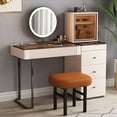 thumbnail image 3 of Lartis Premium Makeup Vanity Table, Storage Dressing Table,Vanity Desk,Dresser Set with Solid Wood upholstered Stool, LED Mercury Mirror, Built-in Sensor Light, USB Socket,Easy Assembly, 3 of 13