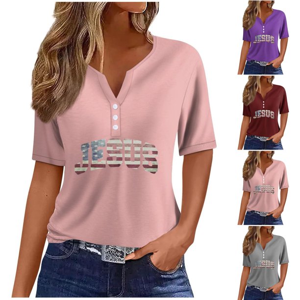 Fiudx Liquidación de Ofertas Flash Blusa de Manga Corta Estampada a La Moda para Mujer, Blusas Informales con Cuello En V