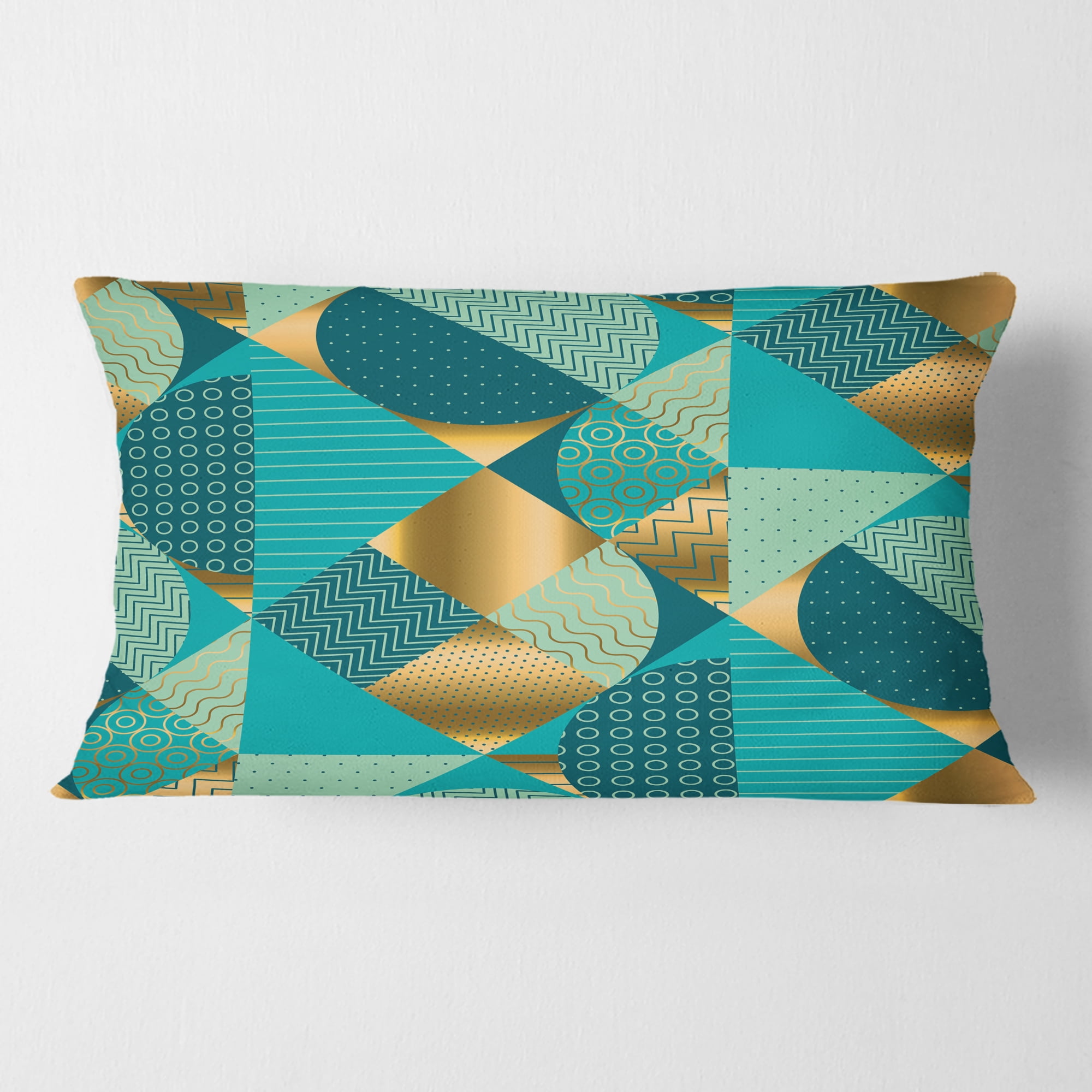 Designart Gold and Blue Dynamics II' Mid-Century Modern Throw Pillow - 12x20