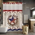 thumbnail image 2 of No Hook Shower Curtain with Snap in Liner, Retro USA Flag Star and Berry Waterproof Fabric Bathroom Curtain Mesh Top Window, Wooden Texture Shower Curtains 60x72in, 2 of 9
