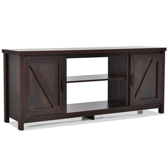 Giantex TV Stand for TVs up to 65’’ w/Double Barn Doors, Adjustable Shelf & Cable Management, Wood Storage TV Console Table, Coffee