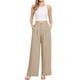 thumbnail image 2 of Pantalones de vestir de pierna ancha para mujer, pantalones de oficina de cintura alta elástica, pantalones palazzo L color caqui, 2 of 6