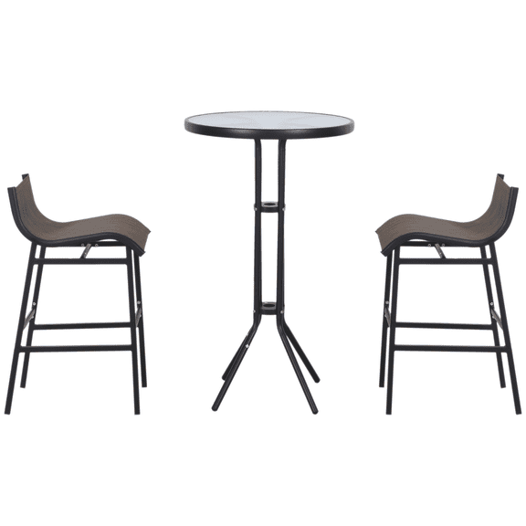 3 Piece Bar Height Bistro Set Outdoor Patio Furniture, Tan - Table & 2 Chairs