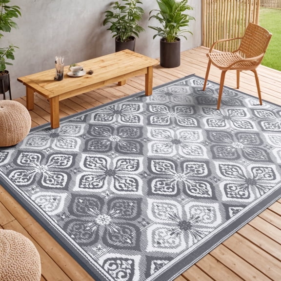 LOKHOM Outdoor Rug for Patios, 6'x9' Waterproof Reversible Patio Mat, Plastic Outside Rug for RV, Patio, Deck, Balcony, Camper, Porch, Tent