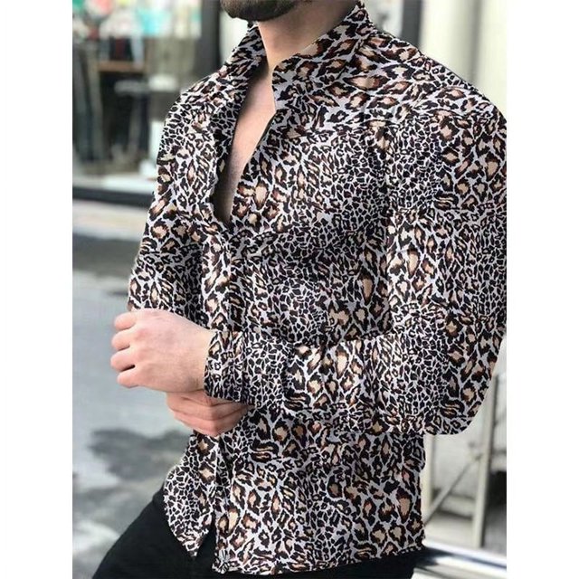 Camisas de hombre con estampado de leopardo de lujo de moda hawaiana de alta calidad, camisas de botonadura sencilla, blusas casuales con estampado de manga larga para hombre