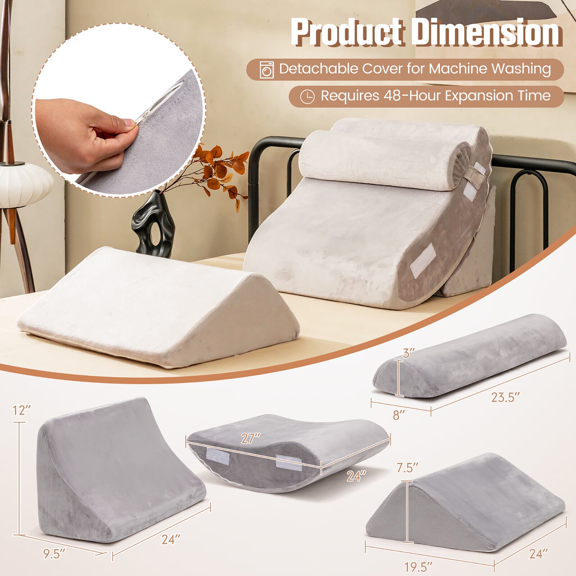 Oreiller Ergonomique En Mousse Mémoire - Coussin De Dossier 58x38x23 Cm - Pour Lit, Canapé, Soulagement Dos Et Cou - Housse Amovible