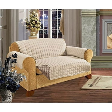 Elegant Comfort QUILTED REVERSIBLE FURNITURE PROTECTOR for Pet Dog Children Kids -2 TIES TO STOP SLIPPING OFF Treatment Microfiber As soft as Egyptian Cotton  Cream/Taupe Sofa
