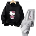 thumbnail image 3 of Conjunto de 2 piezas de sudadera y pantalones con estampado de dibujos animados de Hello Kitty Kawaii, ropa de primavera y otoño para niños y niñas, chándal de moda para niños, 3 of 5