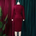 thumbnail image 6 of AURA Plus Size Elegant Round Neck Pencil Midi Dress Nine Sleeve High Waist Office African Work Dress with Belt, 6 of 10