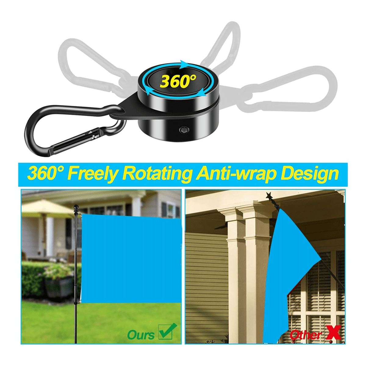 Flag Pole Set for House Porch, 5 FT Thickened Stainless Steel Wall Mount Flagpole Rotating Flagpole Rings No Bracket