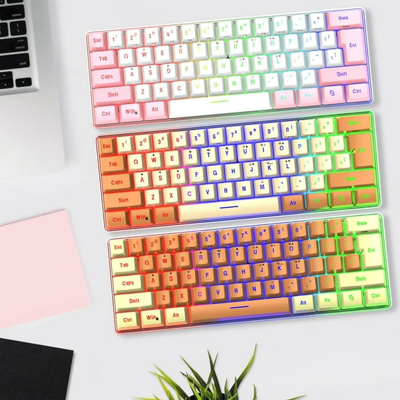 Under 25,Mechanical Keyboard,Compact Wired Gaming Keyboard with 61 Keys for PC/Laptop Valentine’s Day Ready|Plastic,Beige