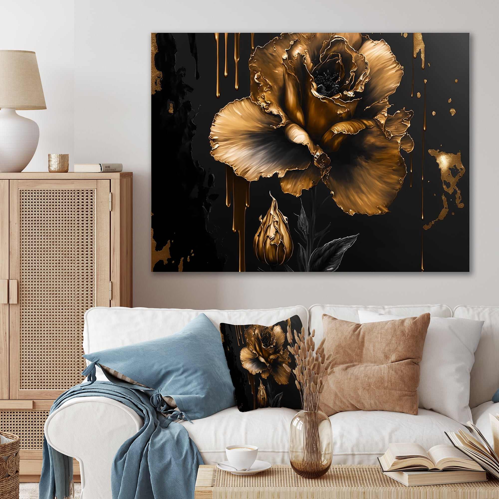 Designart Black And Gold Gladiolus III Canvas Wall Art
