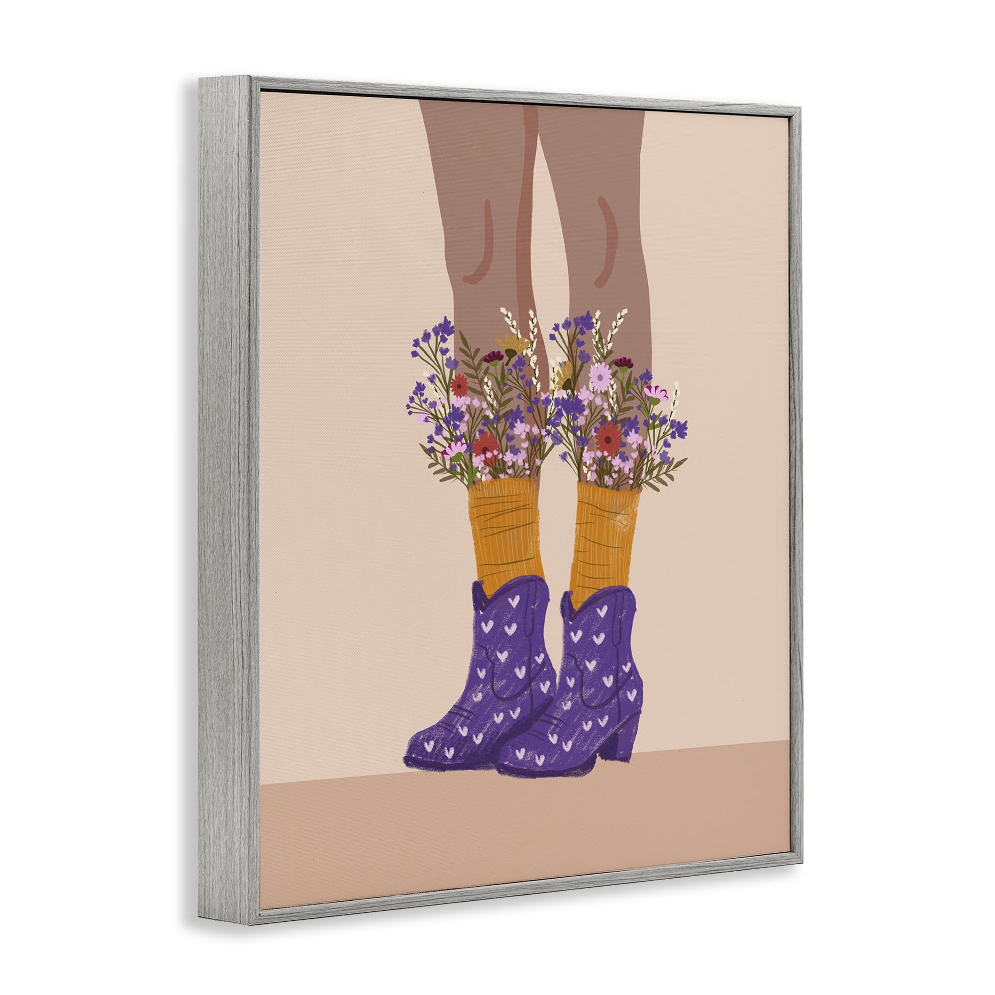 Stupell Industries Wildflower Fashion Illustration Novelty Painting Gray Framed Art Print Wall Art, 16 x 20