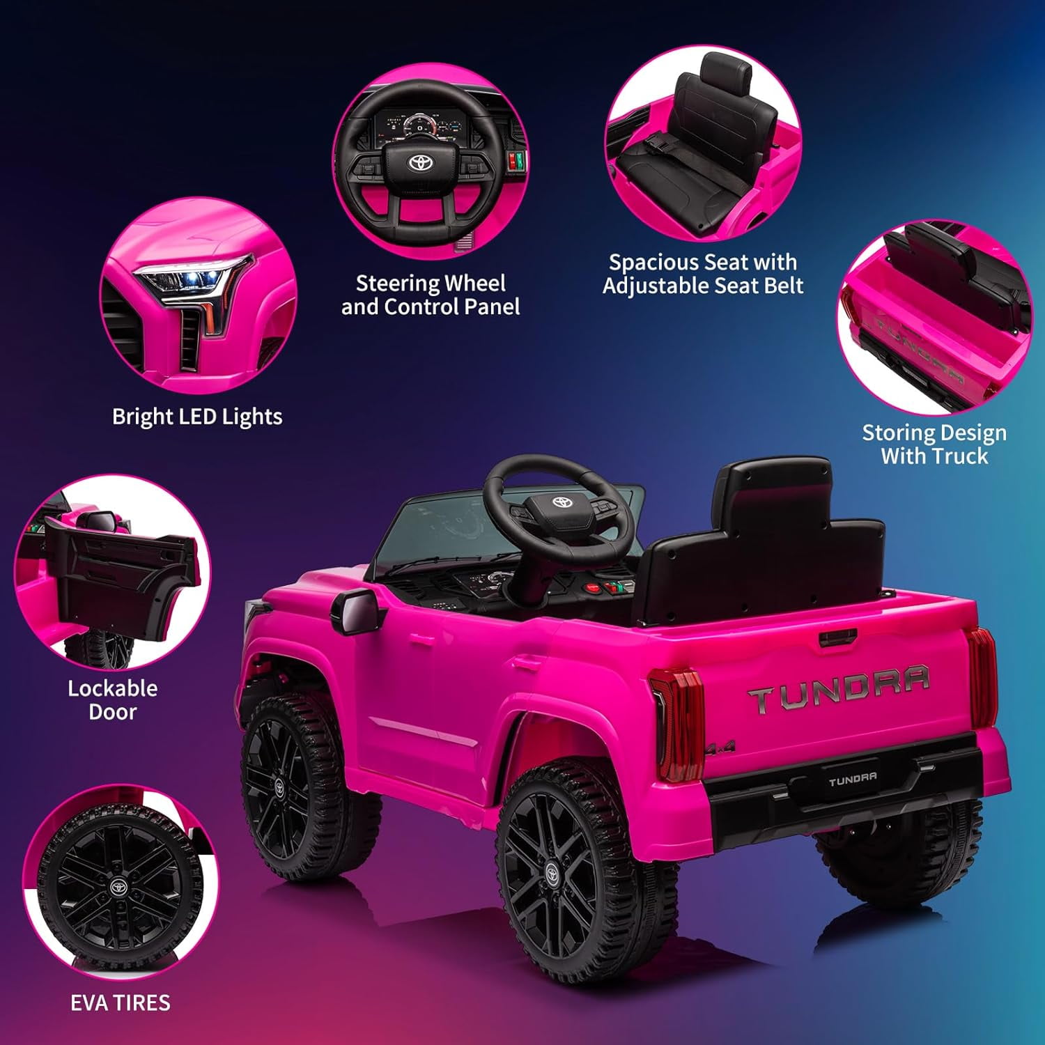 NEILA Toyota Licensed 12V Kids Ride on Truck Car Battery Powered Electric Fun Toys with Remote Control, Spring Suspension, 3 Speeds, LED Lights, Ride on Toy for 3-8 Years Boys & Girls (Rose)