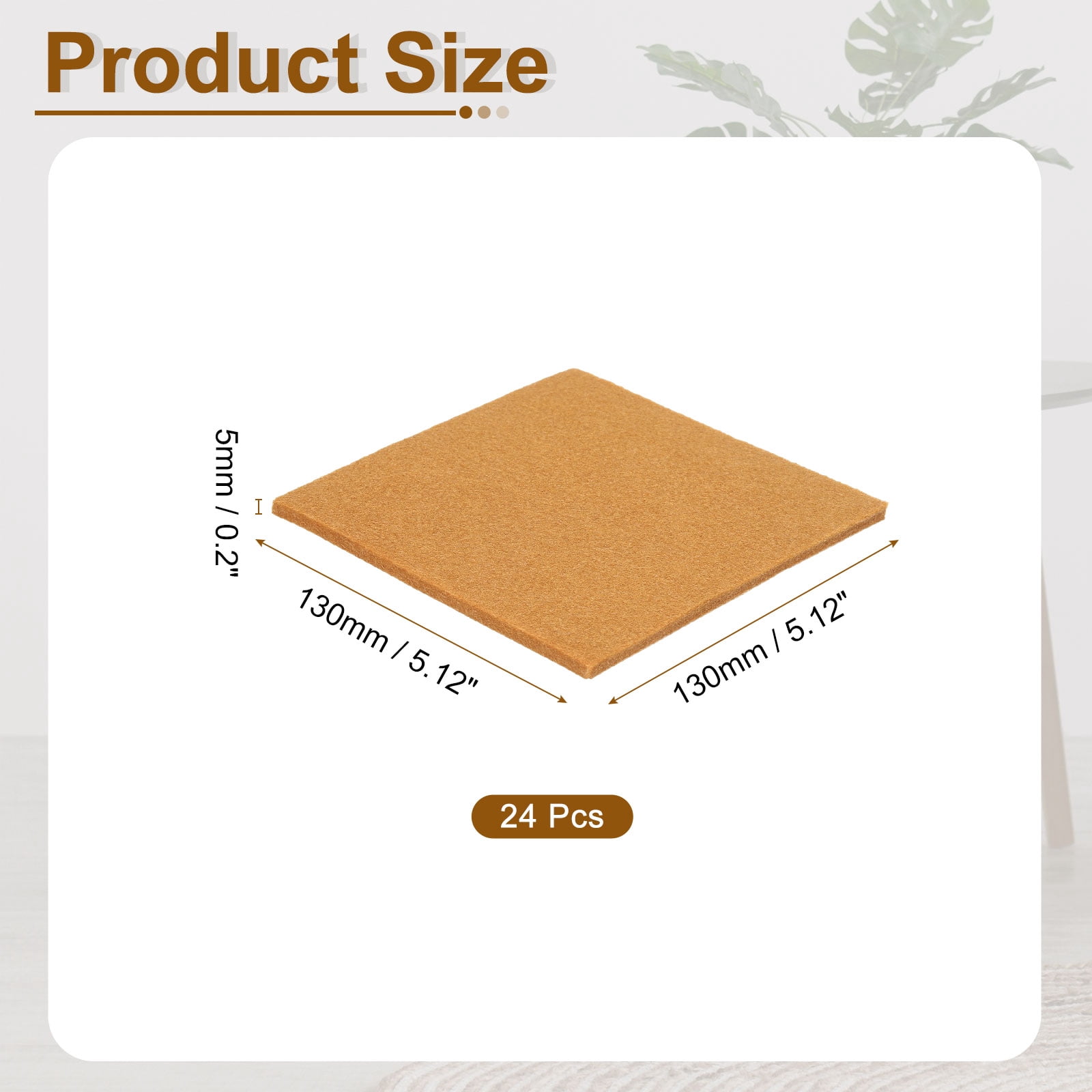 Felt Furniture Pads, 24Pack 5.12" x 5.12" Adhesive Backed Felt Non-slip Anti-scratch Chair Leg Protectors for Protecting Hardwood Floor, Light Brown